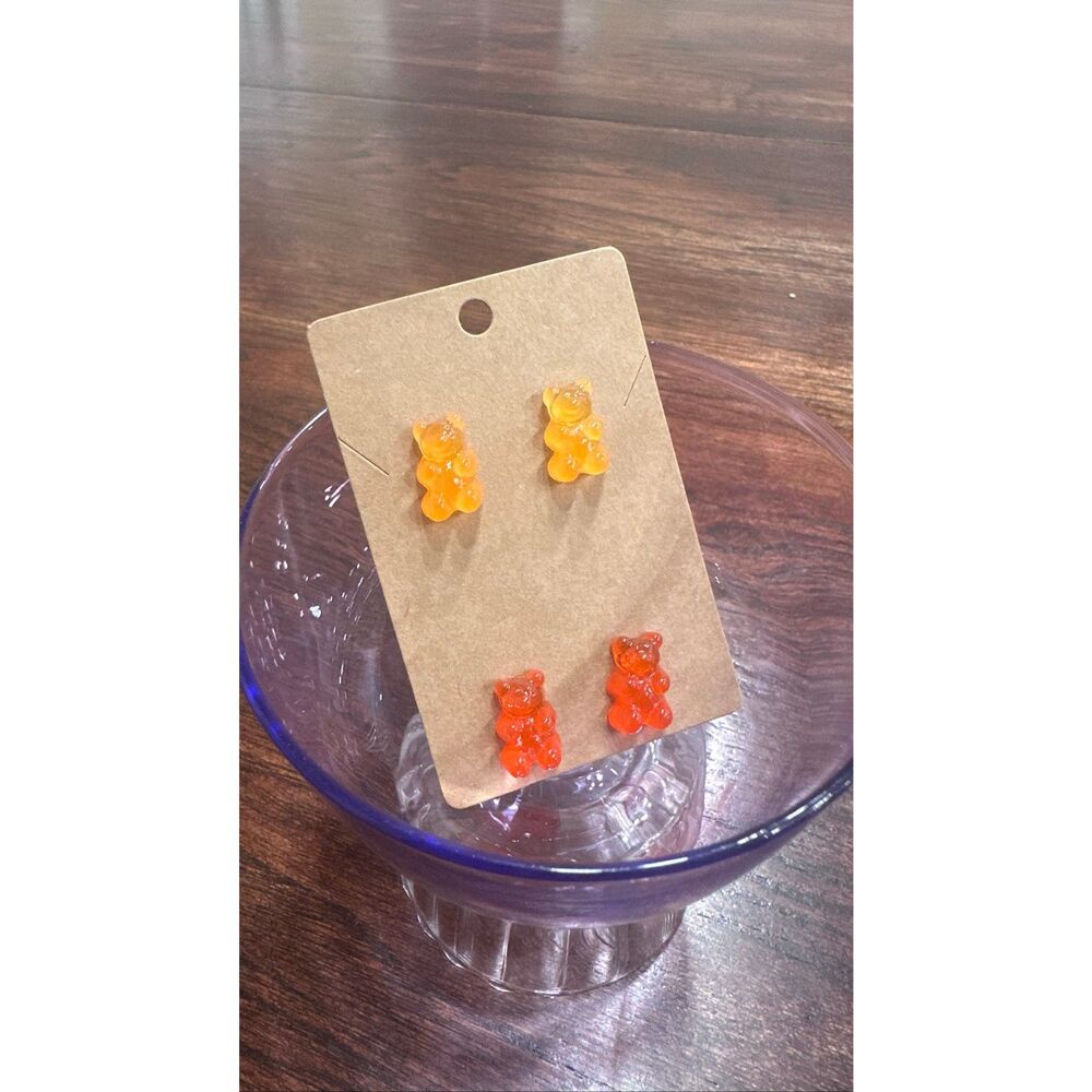Red & Orange Gummy Bear Candy Shop Stud Earrings New